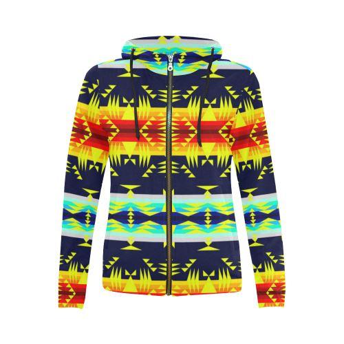 Between the Mountains Navy Yellow All Over Print Full Zip Hoodie for Women (Model H14) All Over Print Full Zip Hoodie for Women (H14) e-joyer 