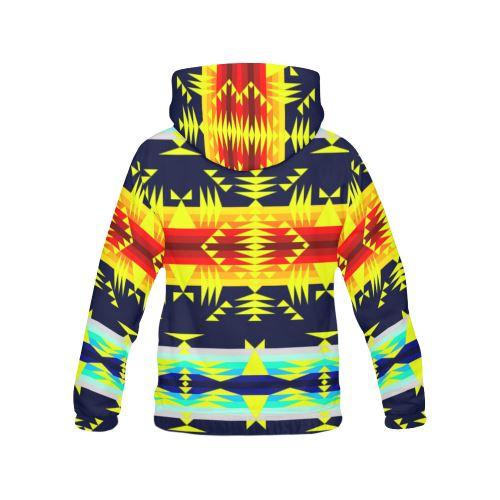 Between the Mountains Navy Yellow All Over Print Hoodie for Women (USA Size) (Model H13) All Over Print Hoodie for Women (H13) e-joyer 