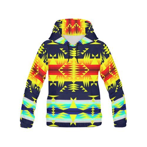 Between the Mountains Navy Yellow All Over Print Hoodie for Women (USA Size) (Model H13) All Over Print Hoodie for Women (H13) e-joyer 