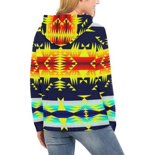 Between the Mountains Navy Yellow All Over Print Hoodie for Women (USA Size) (Model H13) All Over Print Hoodie for Women (H13) e-joyer 