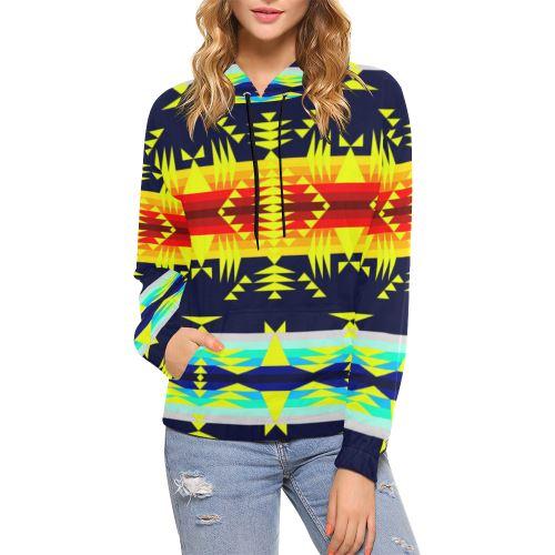 Between the Mountains Navy Yellow All Over Print Hoodie for Women (USA Size) (Model H13) All Over Print Hoodie for Women (H13) e-joyer 