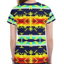 Load image into Gallery viewer, Between the Mountains Navy Yellow New All Over Print T-shirt for Women (Model T45) New All Over Print T-shirt for Women (T45) e-joyer 
