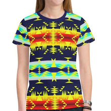 Load image into Gallery viewer, Between the Mountains Navy Yellow New All Over Print T-shirt for Women (Model T45) New All Over Print T-shirt for Women (T45) e-joyer 
