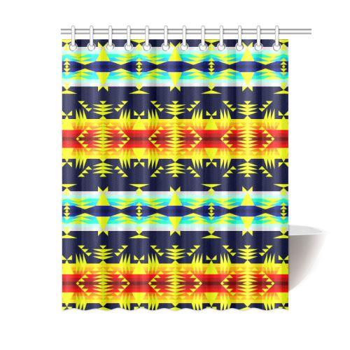 Between the Mountains Navy Yellow Shower Curtain 60