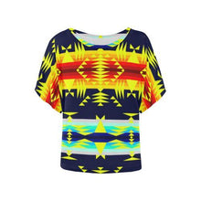 Load image into Gallery viewer, Between the Mountains Navy Yellow Women&#39;s Batwing-Sleeved Blouse T shirt (Model T44) Women&#39;s Batwing-Sleeved Blouse T shirt (T44) e-joyer 
