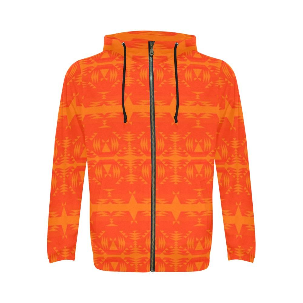 Between the Mountains Orange All Over Print Full Zip Hoodie for Men (Model H14) All Over Print Full Zip Hoodie for Men (H14) e-joyer 