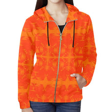 Load image into Gallery viewer, Between the Mountains Orange All Over Print Full Zip Hoodie for Women (Model H14) All Over Print Full Zip Hoodie for Women (H14) e-joyer 
