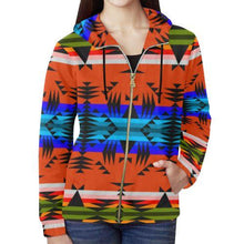 Load image into Gallery viewer, Between the Mountains Orange All Over Print Full Zip Hoodie for Women (Model H14) All Over Print Full Zip Hoodie for Women (H14) e-joyer 
