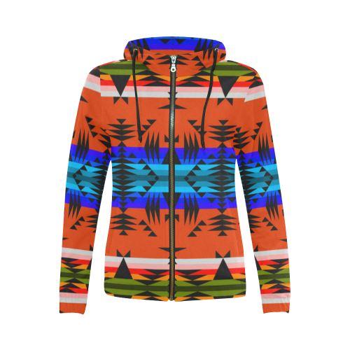 Between the Mountains Orange All Over Print Full Zip Hoodie for Women (Model H14) All Over Print Full Zip Hoodie for Women (H14) e-joyer 
