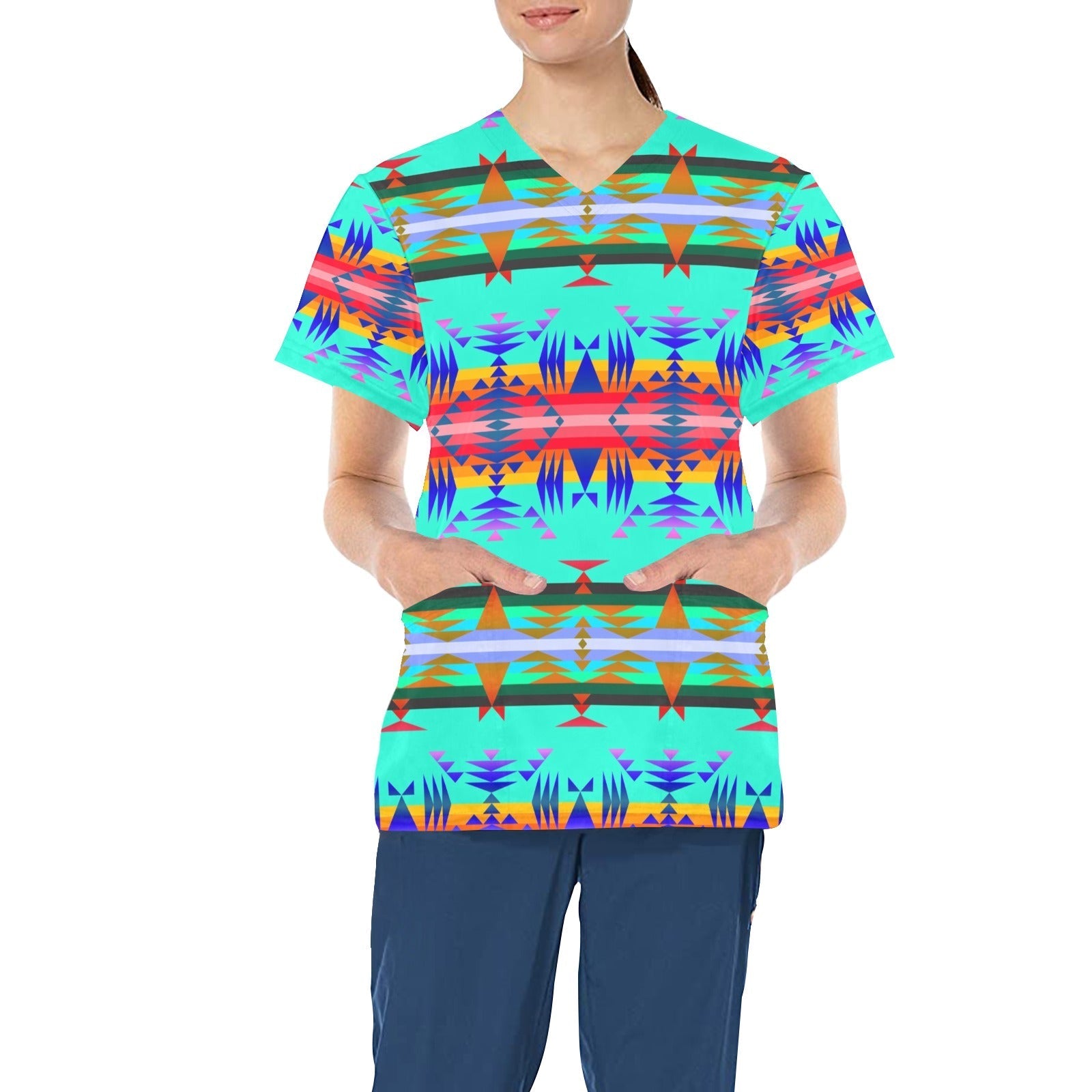 Between the Mountains Spring All Over Print Scrub Top Scrub Top e-joyer 
