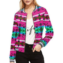 Load image into Gallery viewer, Between the Mountains Sunset All Over Print Bomber Jacket for Women (Model H21) All Over Print Bomber Jacket for Women (H21) e-joyer 
