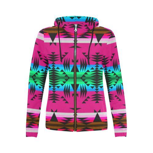 Between the Mountains Sunset All Over Print Full Zip Hoodie for Women (Model H14) All Over Print Full Zip Hoodie for Women (H14) e-joyer 