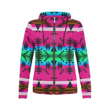 Load image into Gallery viewer, Between the Mountains Sunset All Over Print Full Zip Hoodie for Women (Model H14) All Over Print Full Zip Hoodie for Women (H14) e-joyer 
