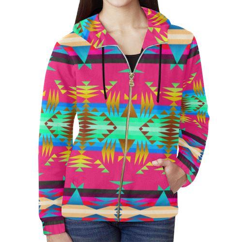 Between the Mountains Sunset Sky All Over Print Full Zip Hoodie for Women (Model H14) All Over Print Full Zip Hoodie for Women (H14) e-joyer 