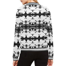 Load image into Gallery viewer, Between the Mountains White and Black All Over Print Bomber Jacket for Women (Model H21) All Over Print Bomber Jacket for Women (H21) e-joyer 
