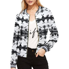 Load image into Gallery viewer, Between the Mountains White and Black All Over Print Bomber Jacket for Women (Model H21) All Over Print Bomber Jacket for Women (H21) e-joyer 
