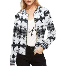 Load image into Gallery viewer, Between the Mountains White and Black All Over Print Bomber Jacket for Women (Model H21) All Over Print Bomber Jacket for Women (H21) e-joyer 
