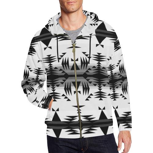 Between the Mountains White and Black All Over Print Full Zip Hoodie for Men (Model H14) All Over Print Full Zip Hoodie for Men (H14) e-joyer 