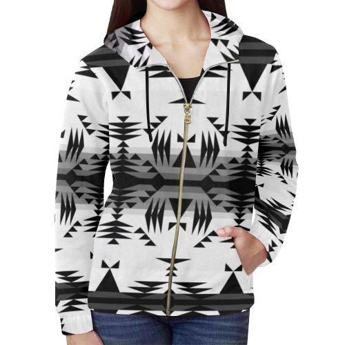 Between the Mountains White and Black All Over Print Full Zip Hoodie for Women (Model H14) All Over Print Full Zip Hoodie for Women (H14) e-joyer 