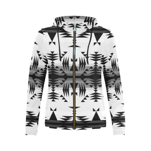 Between the Mountains White and Black All Over Print Full Zip Hoodie for Women (Model H14) All Over Print Full Zip Hoodie for Women (H14) e-joyer 