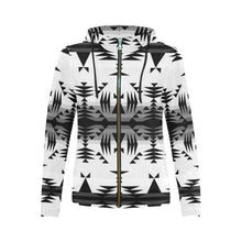 Load image into Gallery viewer, Between the Mountains White and Black All Over Print Full Zip Hoodie for Women (Model H14) All Over Print Full Zip Hoodie for Women (H14) e-joyer 
