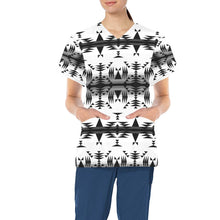 Load image into Gallery viewer, Between the Mountains White and Black All Over Print Scrub Top Scrub Top e-joyer 
