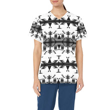 Load image into Gallery viewer, Between the Mountains White and Black All Over Print Scrub Top Scrub Top e-joyer 
