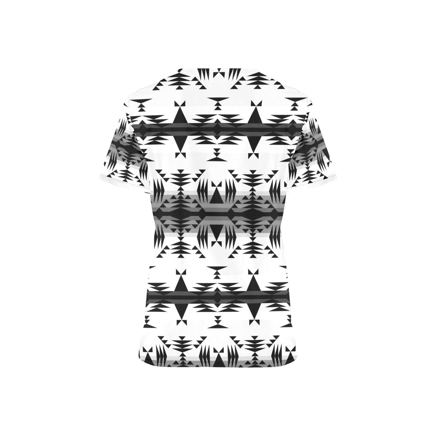 Between the Mountains White and Black All Over Print Scrub Top Scrub Top e-joyer 