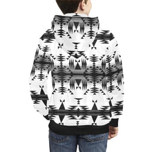 Load image into Gallery viewer, Between the Mountains White and Black Kids&#39; All Over Print Hoodie (Model H38) Kids&#39; AOP Hoodie (H38) e-joyer 
