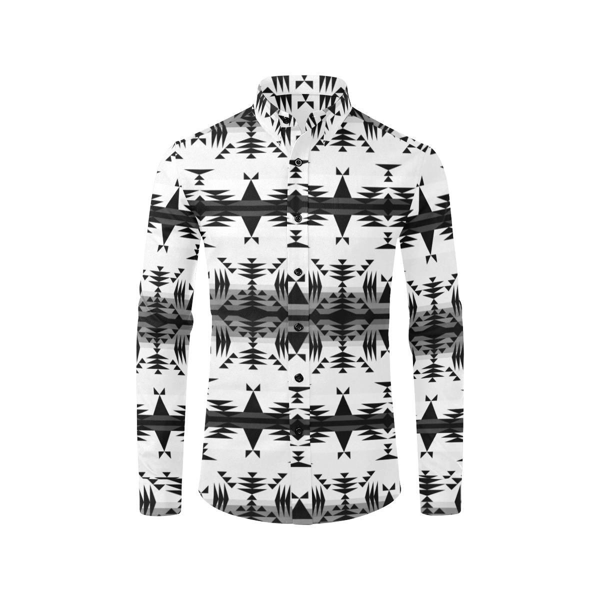 Between the Mountains White and Black Men's All Over Print Casual Dress Shirt (Model T61) Men's Dress Shirt (T61) e-joyer 