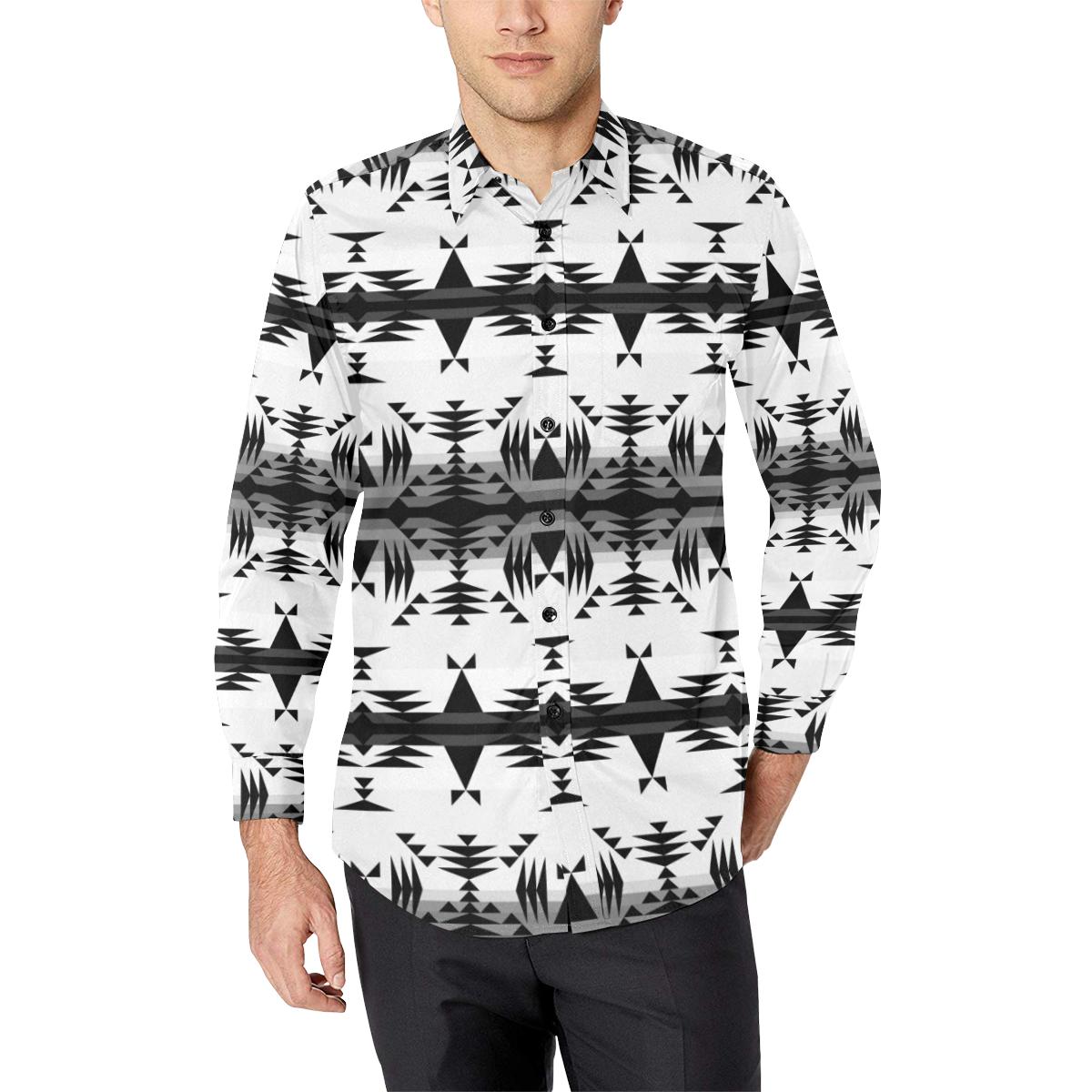 Between the Mountains White and Black Men's All Over Print Casual Dress Shirt (Model T61) Men's Dress Shirt (T61) e-joyer 