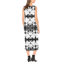 Load image into Gallery viewer, Between the Mountains White and Black Phaedra Sleeveless Open Fork Long Dress (Model D08) Phaedra Sleeveless Open Fork Long Dress (D08) e-joyer 
