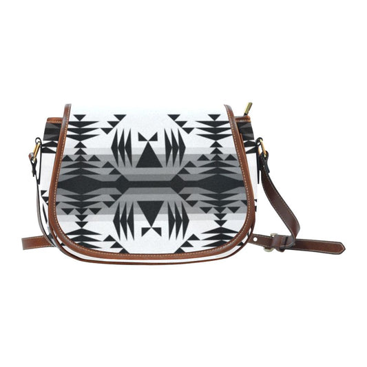 Between the Mountains White and Black Saddle Bag/Small (Model 1649) Full Customization Saddle Bag/Small (Full Customization) e-joyer 