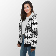 Load image into Gallery viewer, Between the Mountains White and Black Sherpa Hoodie 49 Dzine 
