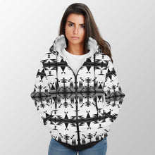 Load image into Gallery viewer, Between the Mountains White and Black Sherpa Hoodie 49 Dzine 
