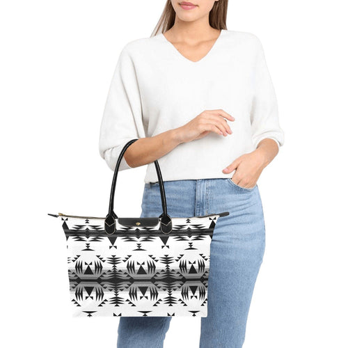 Between the Mountains White and Black Single-Shoulder Lady Handbag (Model 1714) bag e-joyer 