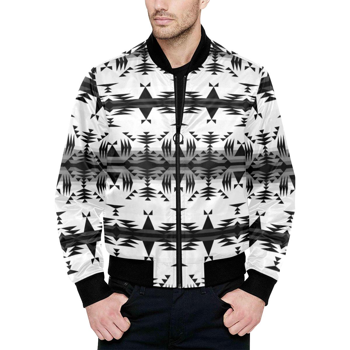 Between the Mountains White and Black Men's Heavy Bomber Jacket with Q ...