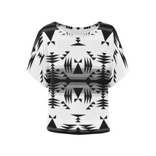 Load image into Gallery viewer, Between the Mountains White and Black Women&#39;s Batwing-Sleeved Blouse T shirt (Model T44) Women&#39;s Batwing-Sleeved Blouse T shirt (T44) e-joyer 
