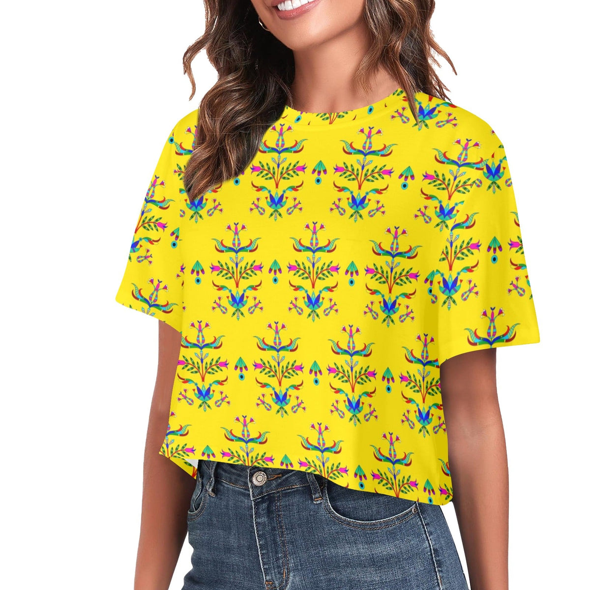 Dakota Damask Yellow Crop Top