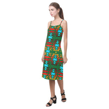 Load image into Gallery viewer, Big Pattern Fire Colors and Sky green Alcestis Slip Dress (Model D05) Alcestis Slip Dress (D05) e-joyer 
