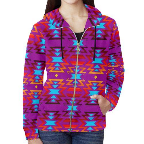 Big Pattern Fire Colors and Sky Moon Shadow All Over Print Full Zip Hoodie for Women (Model H14) All Over Print Full Zip Hoodie for Women (H14) e-joyer 