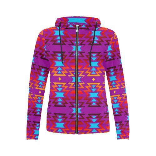 Big Pattern Fire Colors and Sky Moon Shadow All Over Print Full Zip Hoodie for Women (Model H14) All Over Print Full Zip Hoodie for Women (H14) e-joyer 