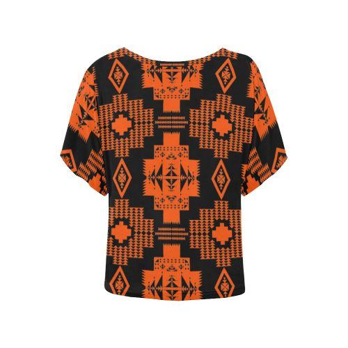 Black and orange Women's Batwing-Sleeved Blouse T shirt (Model T44) Women's Batwing-Sleeved Blouse T shirt (T44) e-joyer 