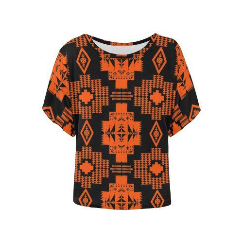 Black and orange Women's Batwing-Sleeved Blouse T shirt (Model T44) Women's Batwing-Sleeved Blouse T shirt (T44) e-joyer 