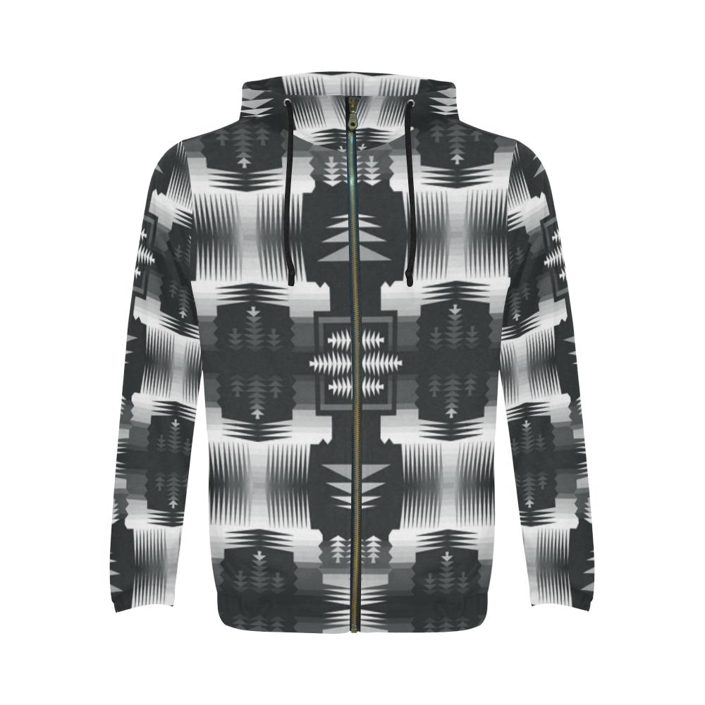 Black and White Sage All Over Print Full Zip Hoodie for Men (Model H14) All Over Print Full Zip Hoodie for Men e-joyer 