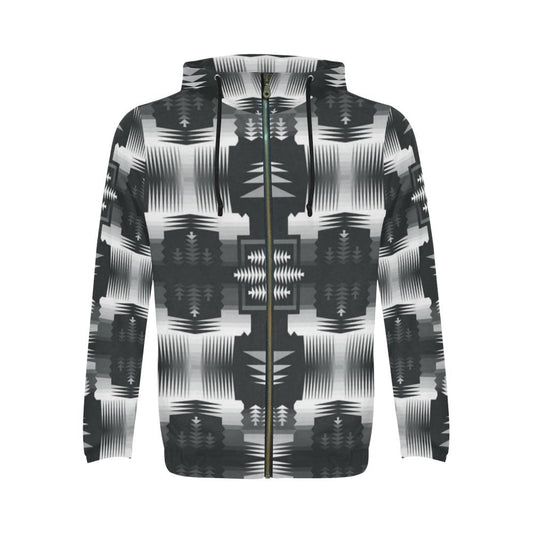 Black and White Sage All Over Print Full Zip Hoodie for Men (Model H14) All Over Print Full Zip Hoodie for Men e-joyer 
