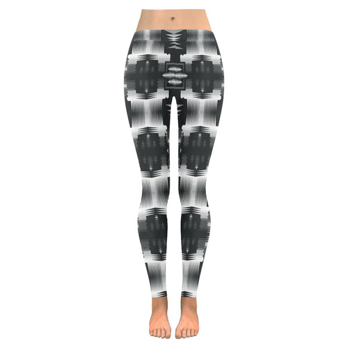 Black and White Sage II Low Rise Leggings (Model L05) Low Rise Leggings (Invisible Stitch) (L05) e-joyer 