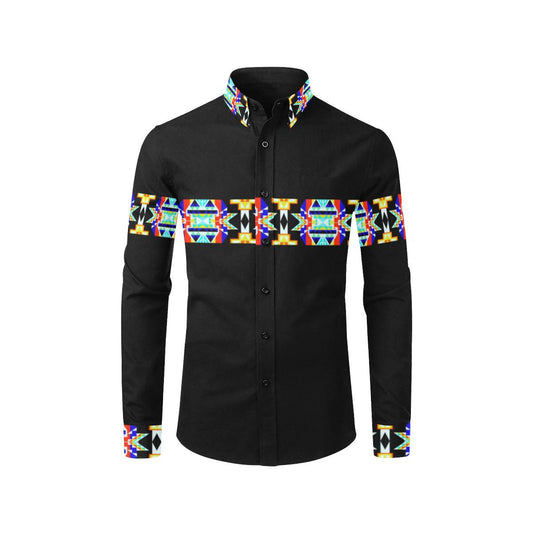 Black Blanket I Horizontal Strip Casual Dress Shirt by 49 Dzine