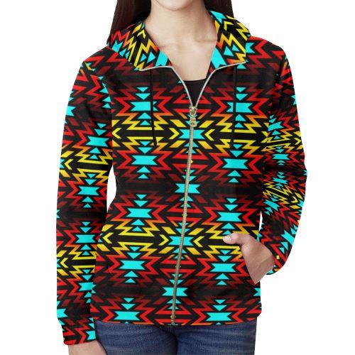 Black Fire and Sky All Over Print Full Zip Hoodie for Women (Model H14) All Over Print Full Zip Hoodie for Women (H14) e-joyer 