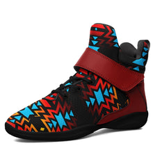 Load image into Gallery viewer, Black Fire and Turquoise Ipottaa Basketball / Sport High Top Shoes 49 Dzine US Women 4.5 / US Youth 3.5 / EUR 35 Black Sole with Dark Red Strap 
